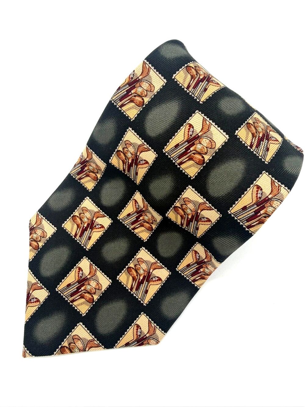 Tommy Bahama Silk Tie Mens Golf Clubs Postage Stamps Vintage Novelty Green Black